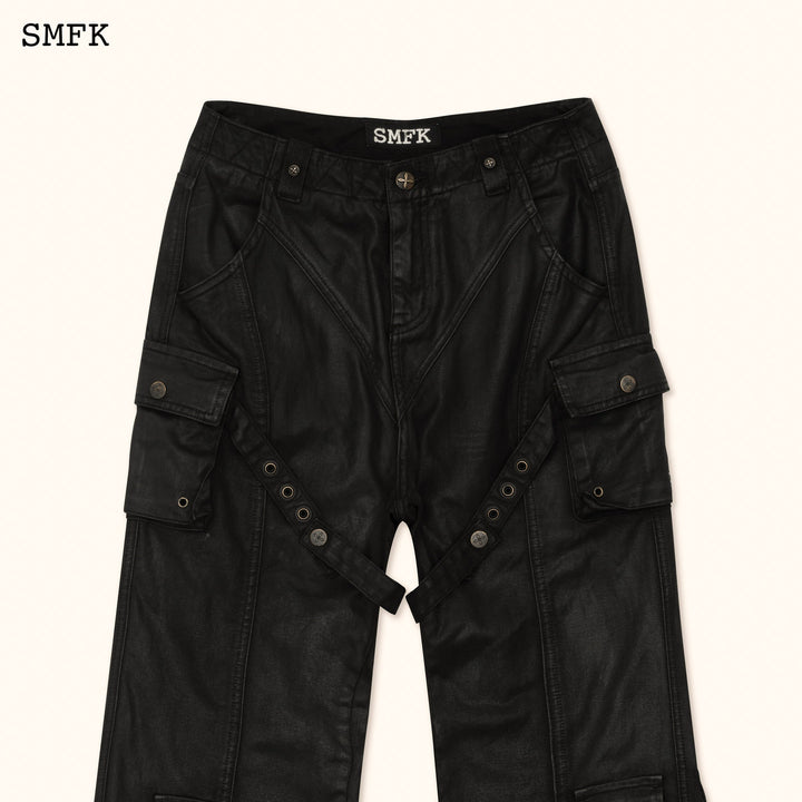 SMFK ANCIENT MYTH BLACK PANTHER WAXED FLARED PANTS