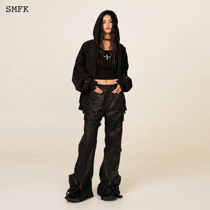 SMFK ANCIENT MYTH BLACK PANTHER WAXED FLARED PANTS