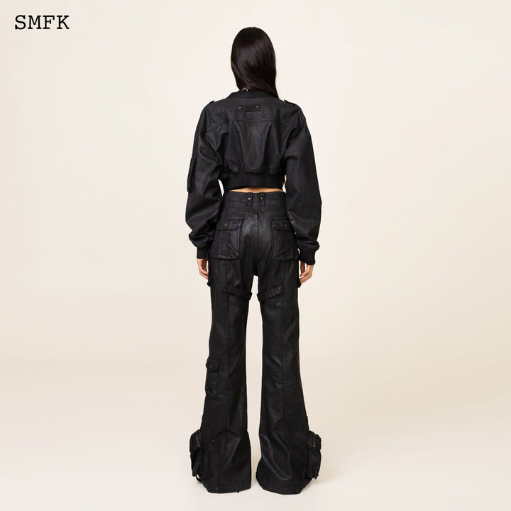 SMFK ANCIENT MYTH BLACK PANTHER WAXED FLARED PANTS