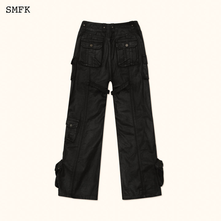 SMFK ANCIENT MYTH BLACK PANTHER WAXED FLARED PANTS