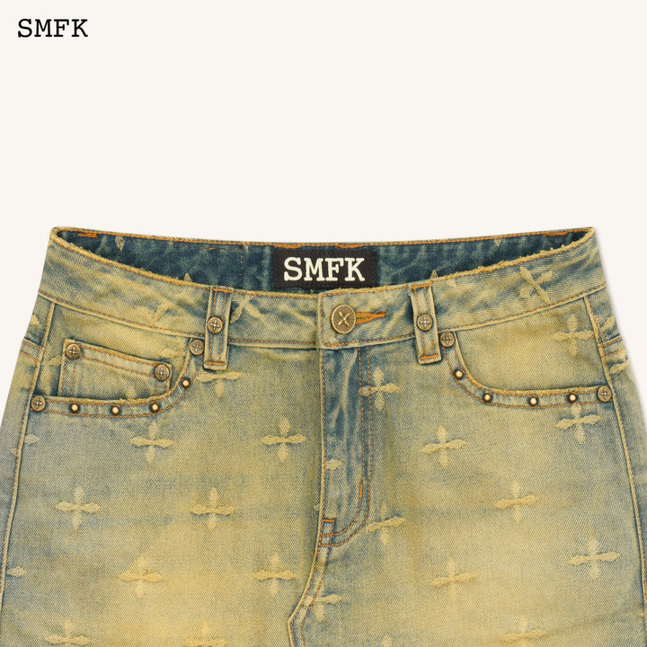 SMFK ANCIENT MYTH TEMPLE GARDEN DENIM MINI SKIRT