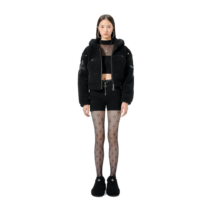 SMFK BLACK SNOWMAN SHEARLING HOODIE