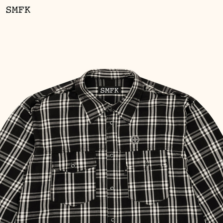 13De Marzo COMPASS BLACK PLAID WORKWEAR STYLE SHIRT