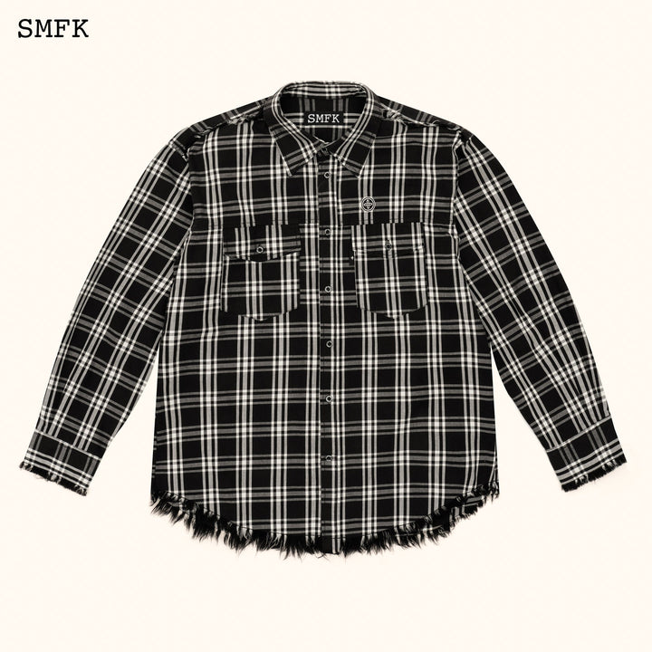 13De Marzo COMPASS BLACK PLAID WORKWEAR STYLE SHIRT