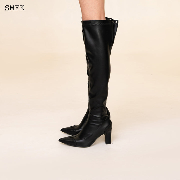 SMFK COMPASS CROSS BLACK LEATHER OVER-THE-KNEE BOOTS