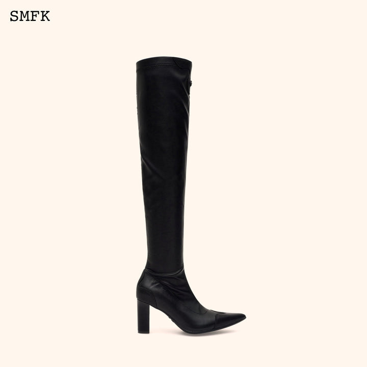 SMFK COMPASS CROSS BLACK LEATHER OVER-THE-KNEE BOOTS