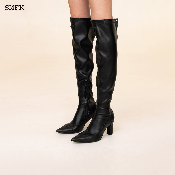 SMFK COMPASS CROSS BLACK LEATHER OVER-THE-KNEE BOOTS