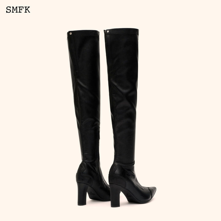 SMFK COMPASS CROSS BLACK LEATHER OVER-THE-KNEE BOOTS