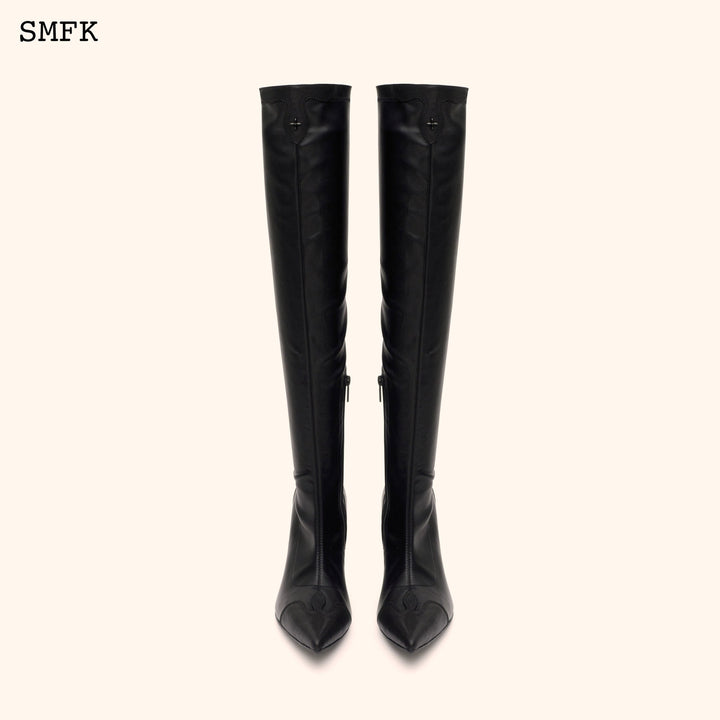 SMFK COMPASS CROSS BLACK LEATHER OVER-THE-KNEE BOOTS