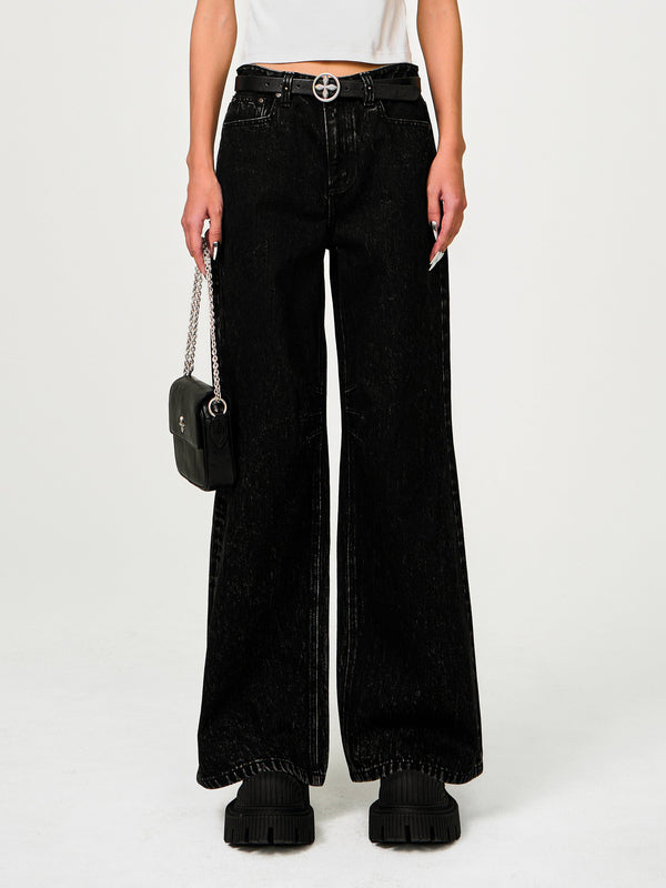 COMPASS CROSS CLASSIC WIDE-LEG JEANS IN BLACK