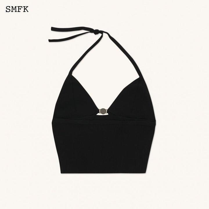 SMFK COMPASS CROSS KNITTED HALTER-NECK TOP BLACK