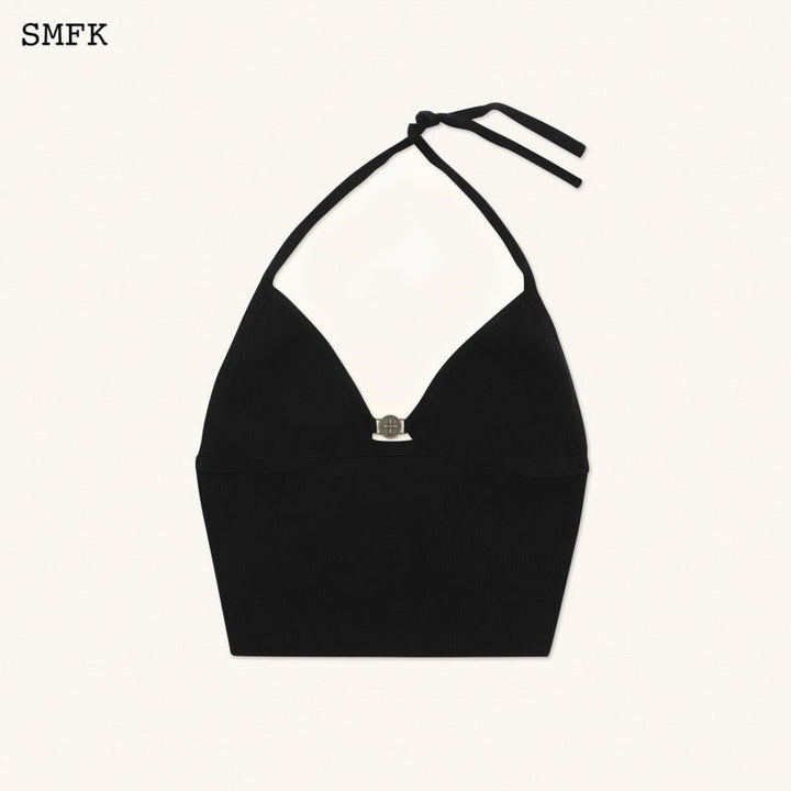 SMFK COMPASS CROSS KNITTED HALTER-NECK TOP BLACK