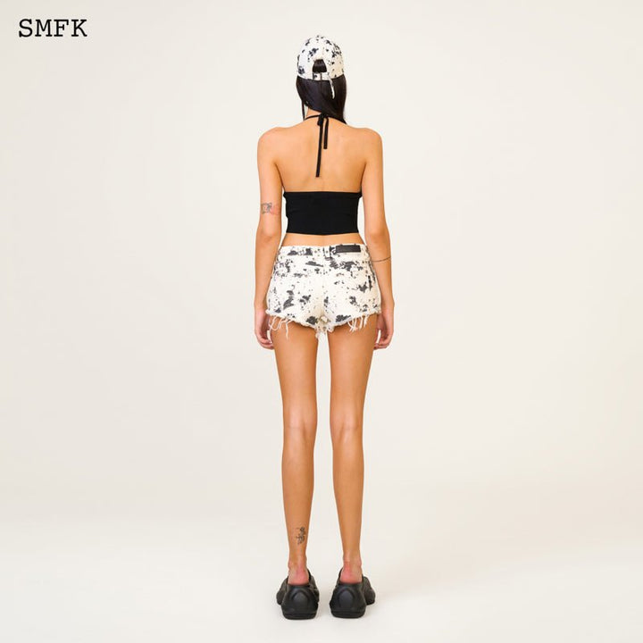 SMFK COMPASS CROSS KNITTED HALTER-NECK TOP BLACK