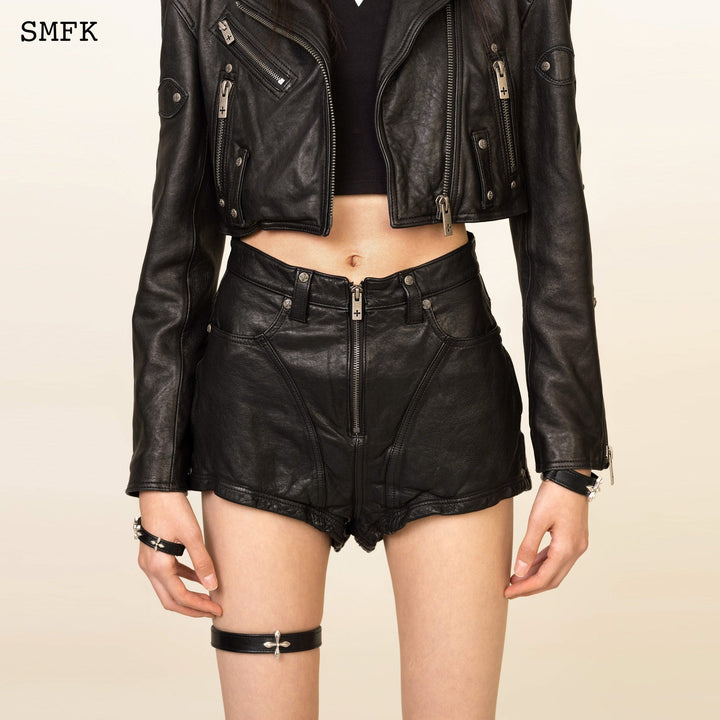 SMFK COMPASS CROSS LEATHER THICK CHOKER IN BLACK