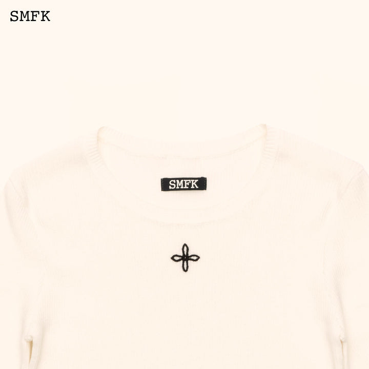 SMFK COMPASS CROSS RIB KNIT TOP IN WHITE