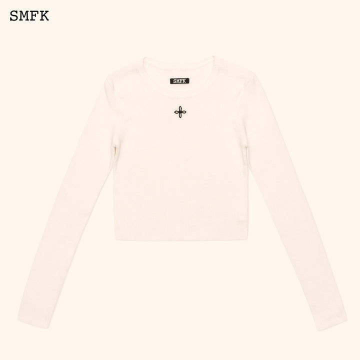 SMFK COMPASS CROSS RIB KNIT TOP IN WHITE