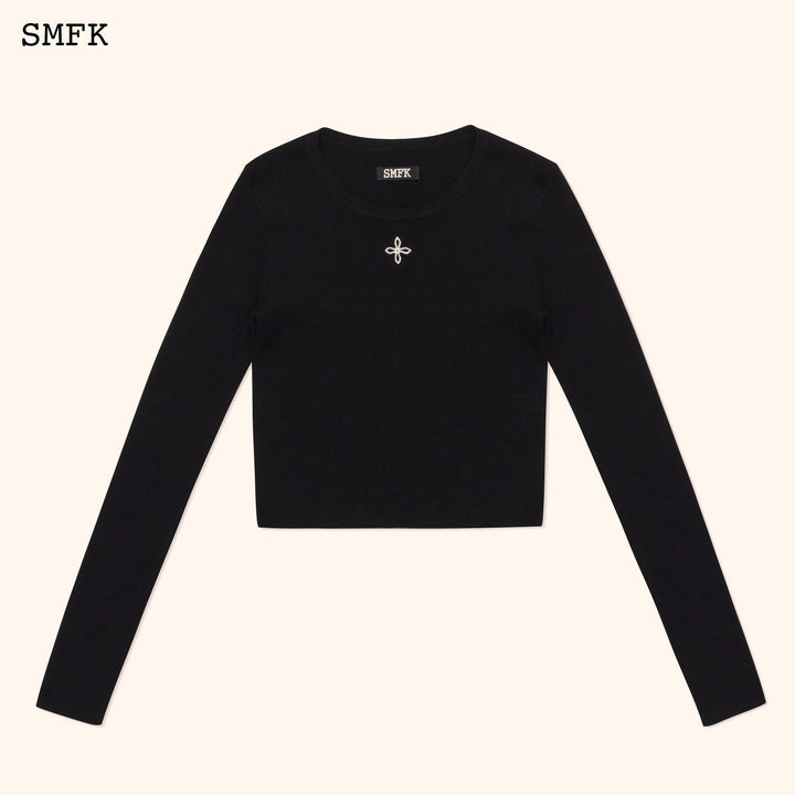 SMFK COMPASS CROSS RIB KNITTED TOP IN BLACK