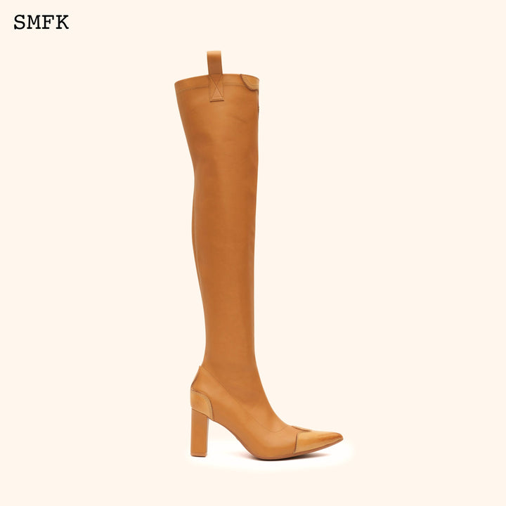 SMFK COMPASS CROSS WHEAT LEATHER OVER-THE-KNEE BOOTS