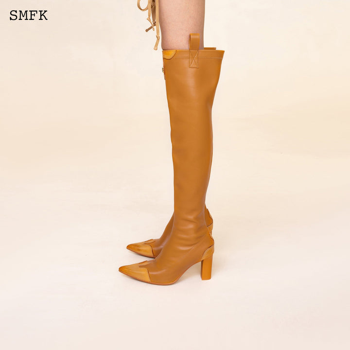 SMFK COMPASS CROSS WHEAT LEATHER OVER-THE-KNEE BOOTS