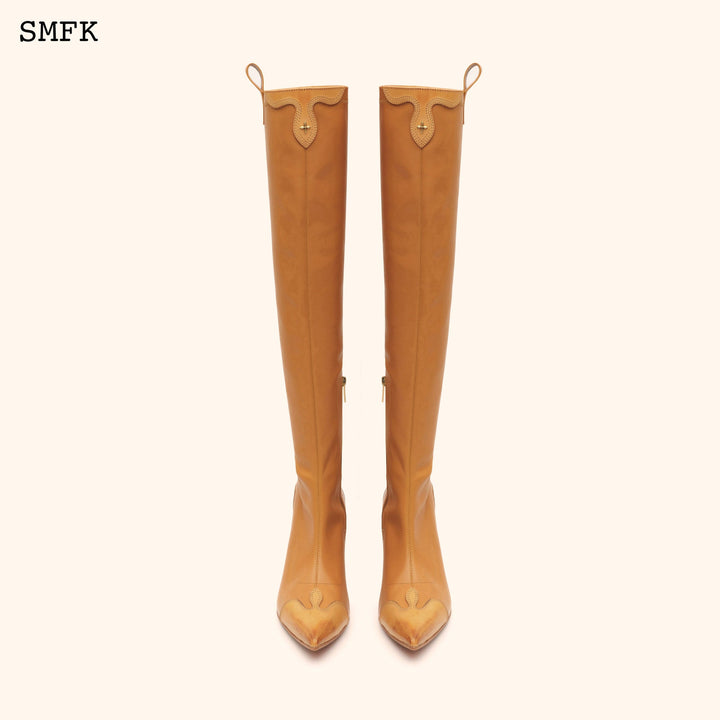 SMFK COMPASS CROSS WHEAT LEATHER OVER-THE-KNEE BOOTS