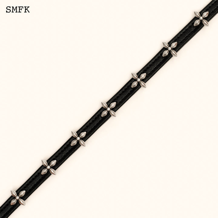 SMFK COMPASS GARDEN LEATHER CHOKER IN SILVER BLACK