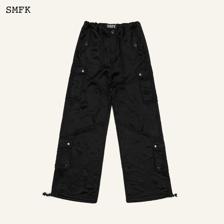 SMFK COMPASS JADE SATIN RETRO PARATROOPER PANTS BLACK