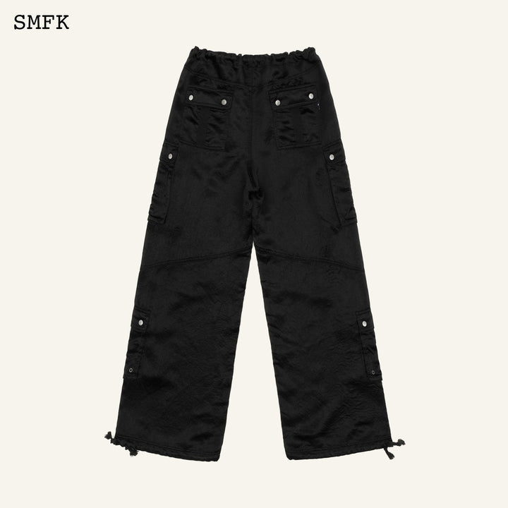 SMFK COMPASS JADE SATIN RETRO PARATROOPER PANTS BLACK