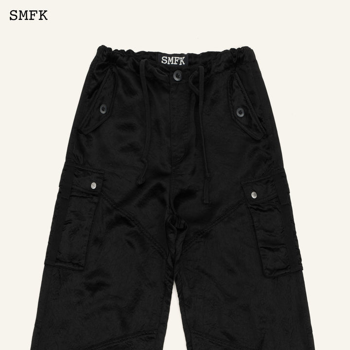 SMFK COMPASS JADE SATIN RETRO PARATROOPER PANTS BLACK