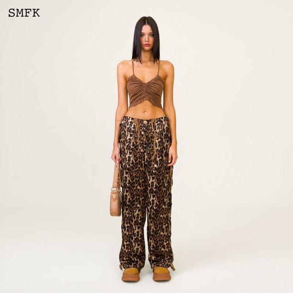 COMPASS LEOPARD PRINT SATIN CARGO PANTS