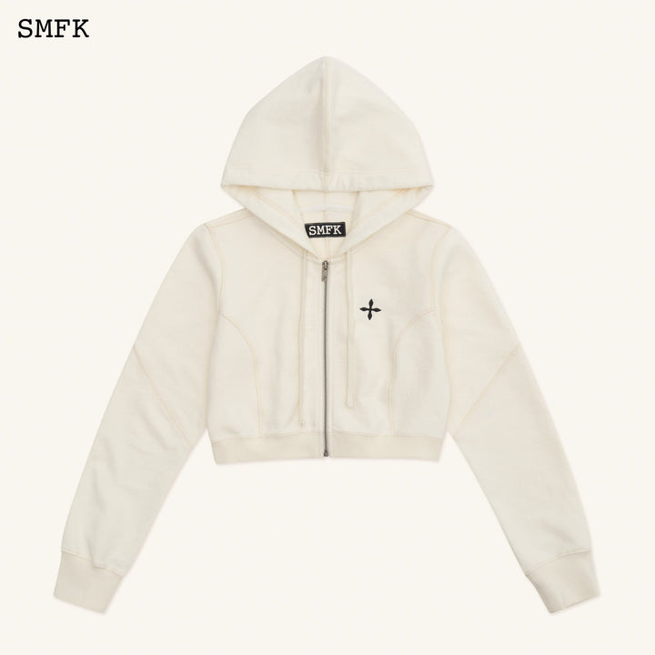 SMFK COMPASS RUSH SHORT SPORTY HOODIE IN WHITE