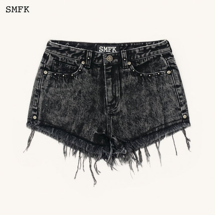 SMFK COMPASS WILD TARPAN BLACK SNOWFLAKE SHORT JEANS