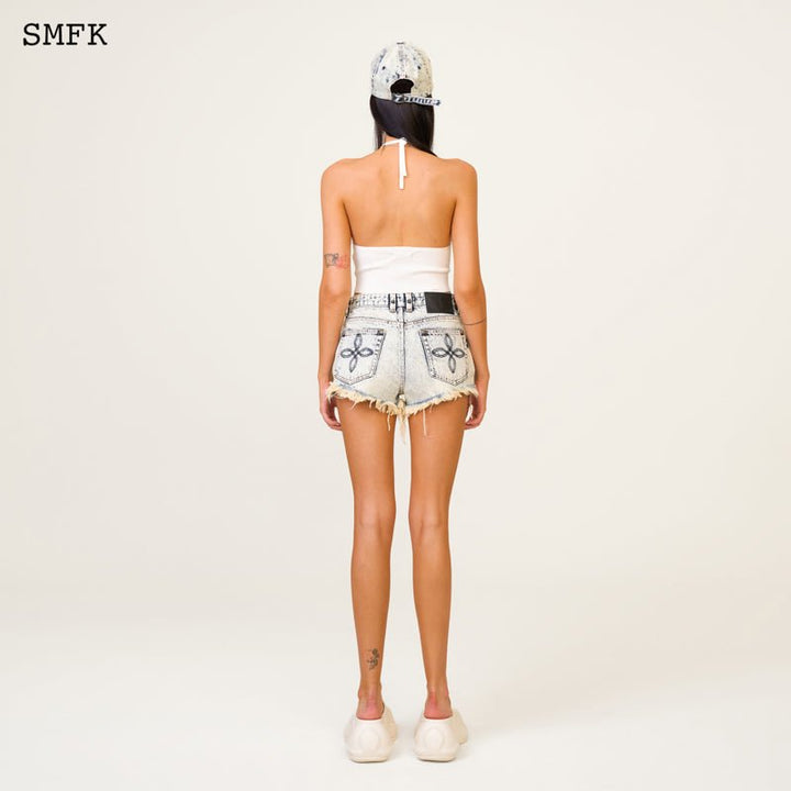 SMFK COMPASS WILD TARPAN WHITE SNOWFLAKE SHORT JEANS