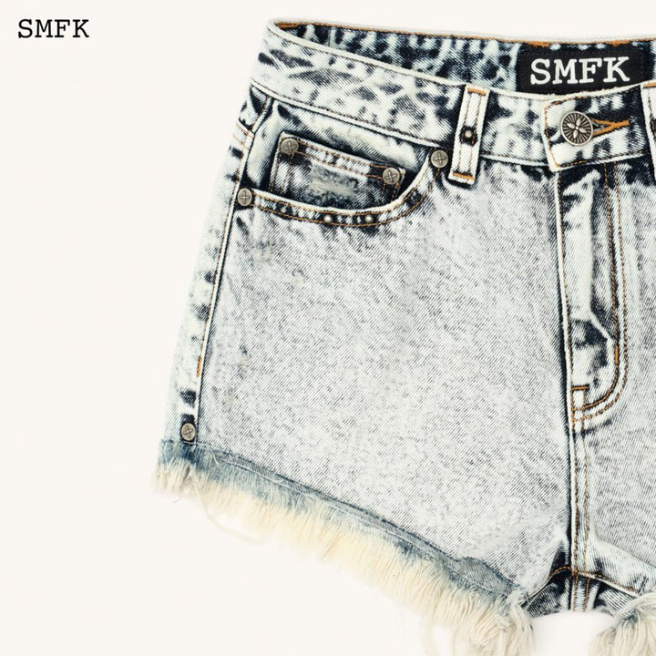 SMFK COMPASS WILD TARPAN WHITE SNOWFLAKE SHORT JEANS