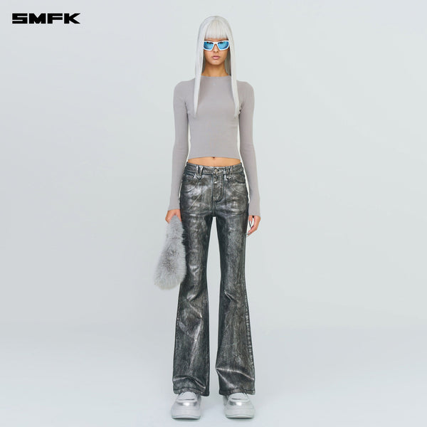 FUTURE MIRAGE SILVER NEBULA STRETCH-FLARED JEANS