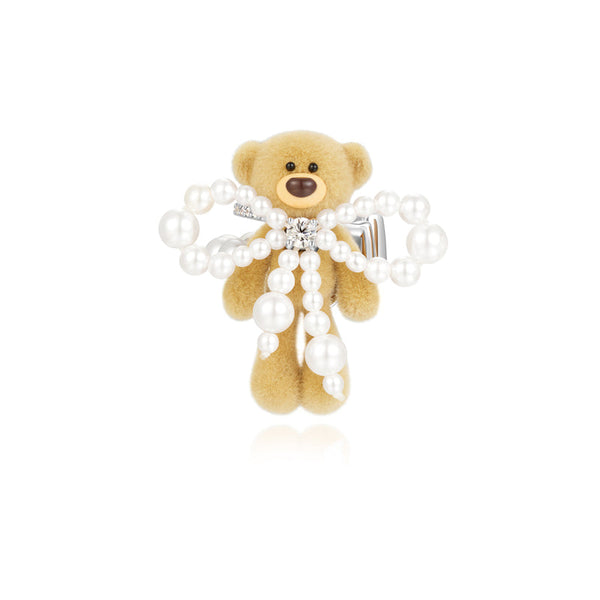BEAR PEARL BOW ZIRCON EAR CLIP