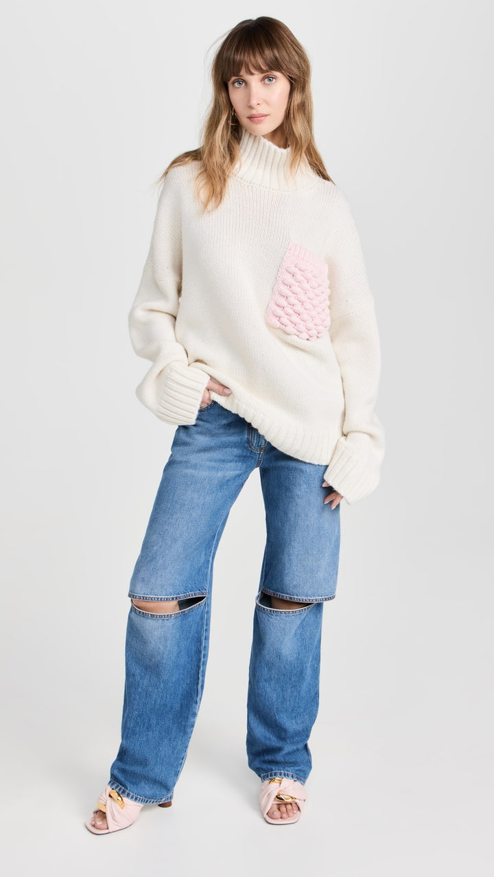 JW Anderson TEXTURED PATCH POCKET TURTELNECKJUMPER/WHITE