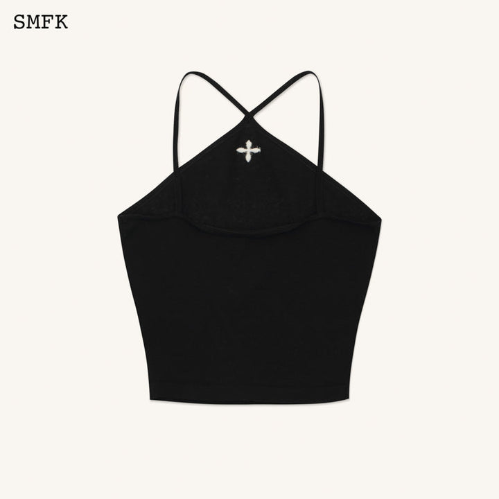 SMFK TEMPLE TRADITIONAL BLACK KNITTED CROSS SLING TOP