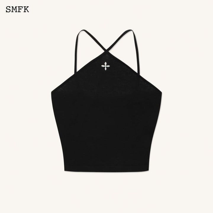 SMFK TEMPLE TRADITIONAL BLACK KNITTED CROSS SLING TOP