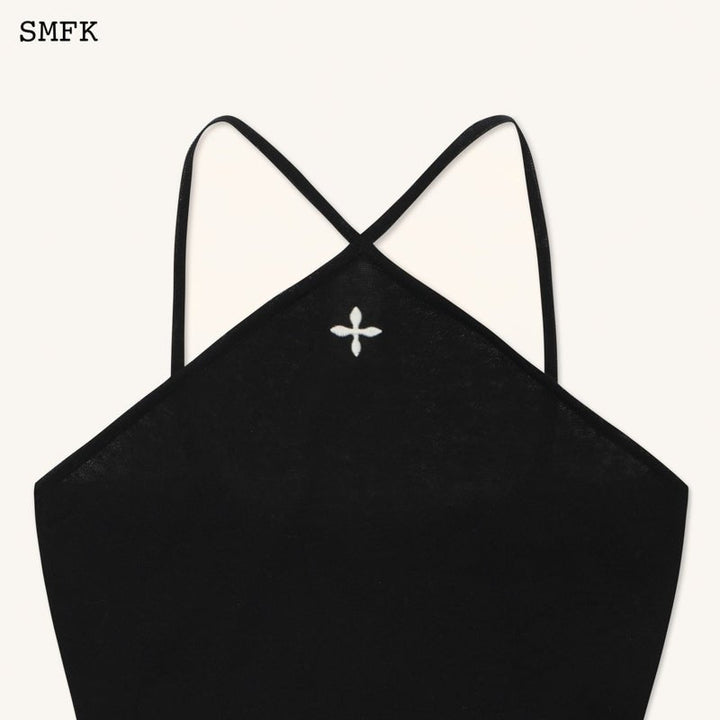 SMFK TEMPLE TRADITIONAL BLACK KNITTED CROSS SLING TOP