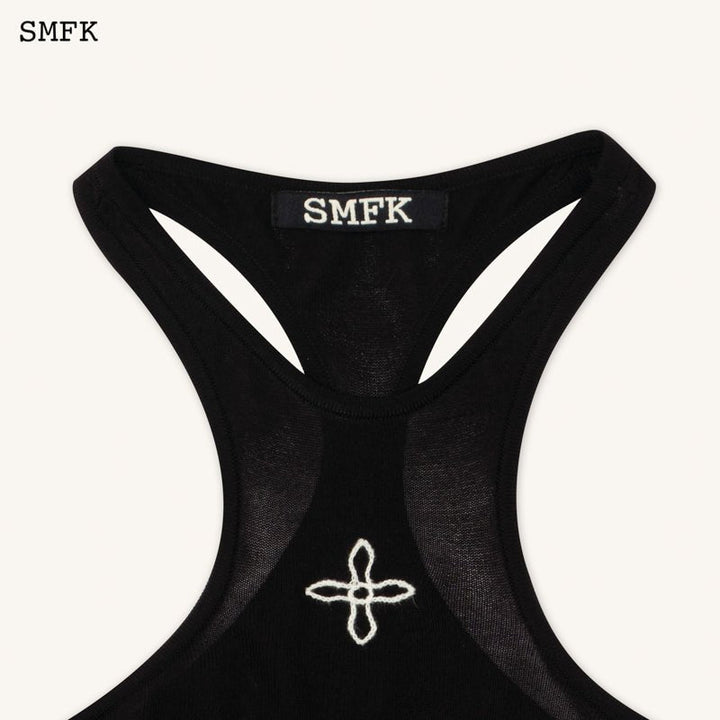 SMFK TEMPLE TRADITIONAL HALTER-NECK KNITTED VEST TOP BLACK