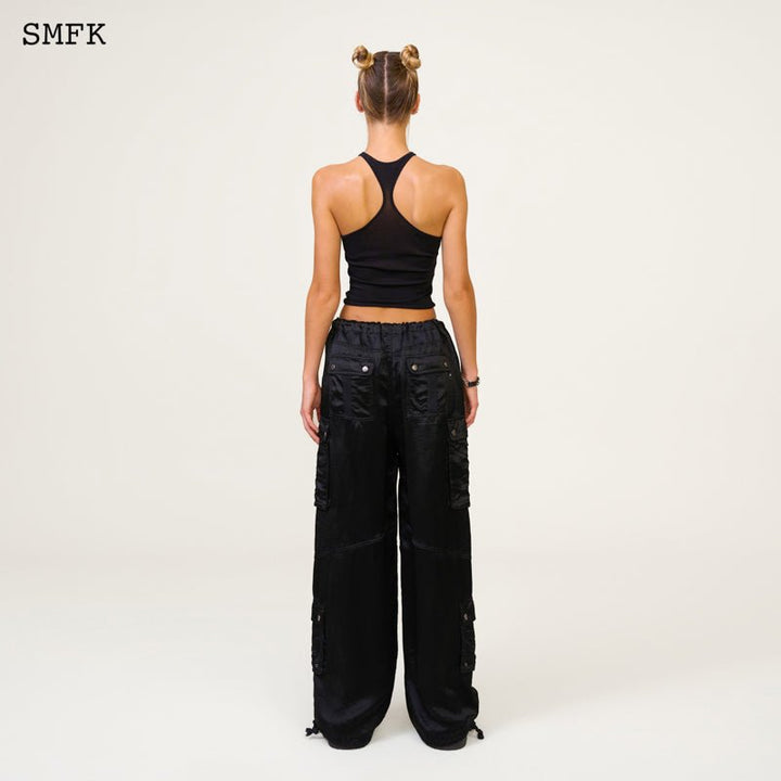 SMFK TEMPLE TRADITIONAL HALTER-NECK KNITTED VEST TOP BLACK