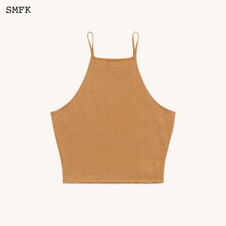 SMFK TEMPLE TRADITIONAL PLAIN KNITTED SLING VEST TOP GOLDEN