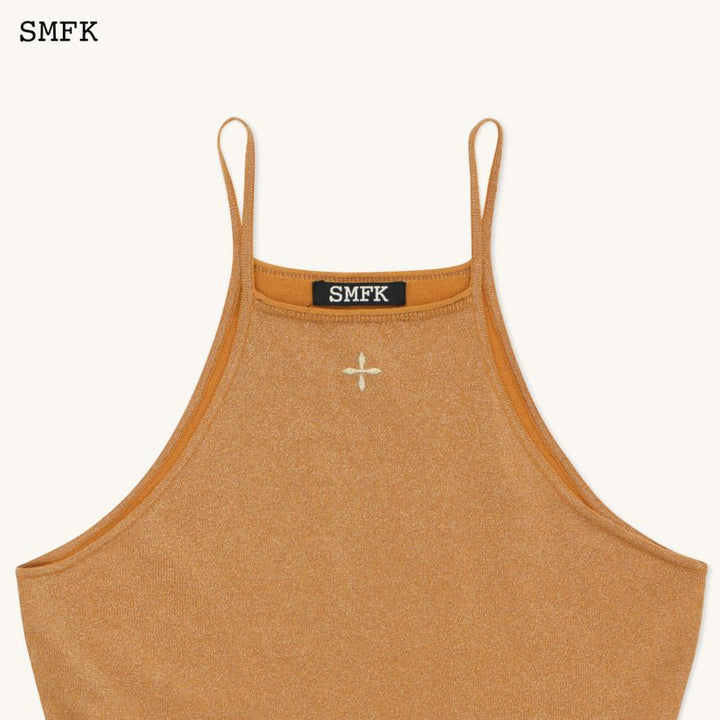 SMFK TEMPLE TRADITIONAL PLAIN KNITTED SLING VEST TOP GOLDEN