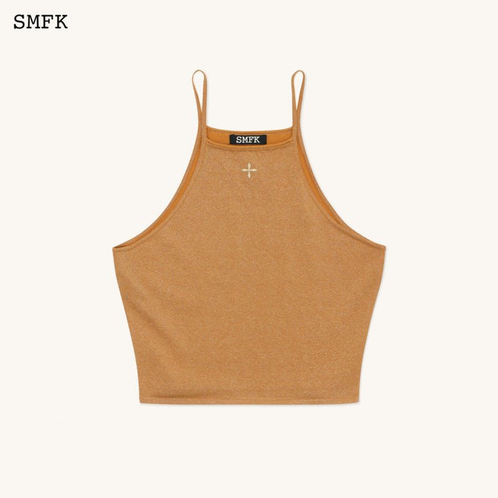 SMFK TEMPLE TRADITIONAL PLAIN KNITTED SLING VEST TOP GOLDEN