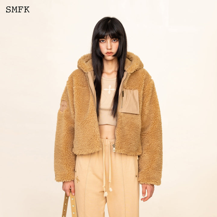 SMFK WILDWORLD ADVENTURE FAUX FUR SHORT HOODIE IN GINGER