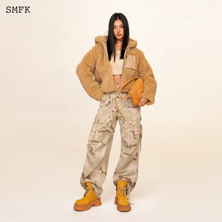 SMFK WILDWORLD ADVENTURE FAUX FUR SHORT HOODIE IN GINGER