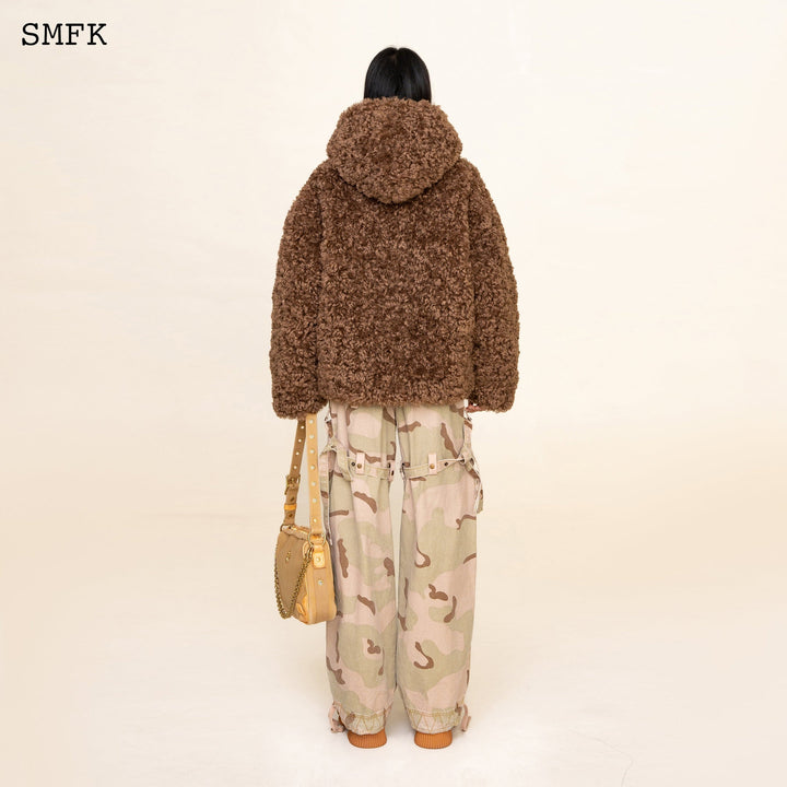 SMFK WILDWORLD ADVENTURE OUTDOOR FAUX FUR HOODIE IN BROWN