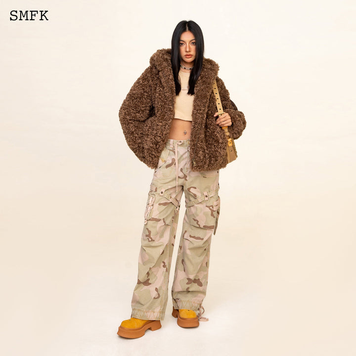 SMFK WILDWORLD ADVENTURE OUTDOOR FAUX FUR HOODIE IN BROWN