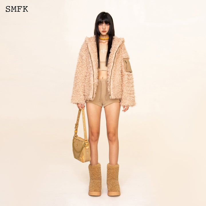 SMFK WILDWORLD ADVENTURE OUTDOOR FAUX FUR HOODIE IN CREAM