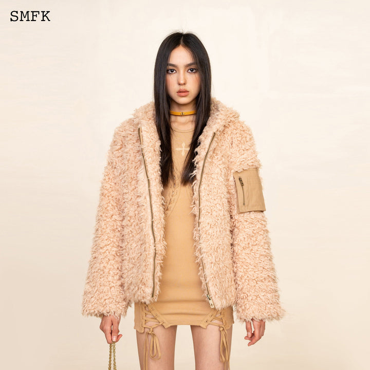 SMFK SMFK WILDWORLD ADVENTURE OUTDOOR FAUX FUR HOODIE IN CREAM